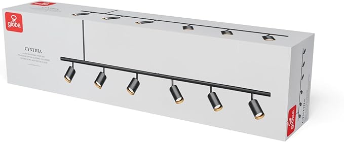 Globe Electric 64000123 55" 6-Light Adjustable Height Track Light, Matte Black, Pivoting Heads, GU10 Base Bulbs Not Included, Ceiling Light Fixture, Kitchen and Home Lighting Decor
