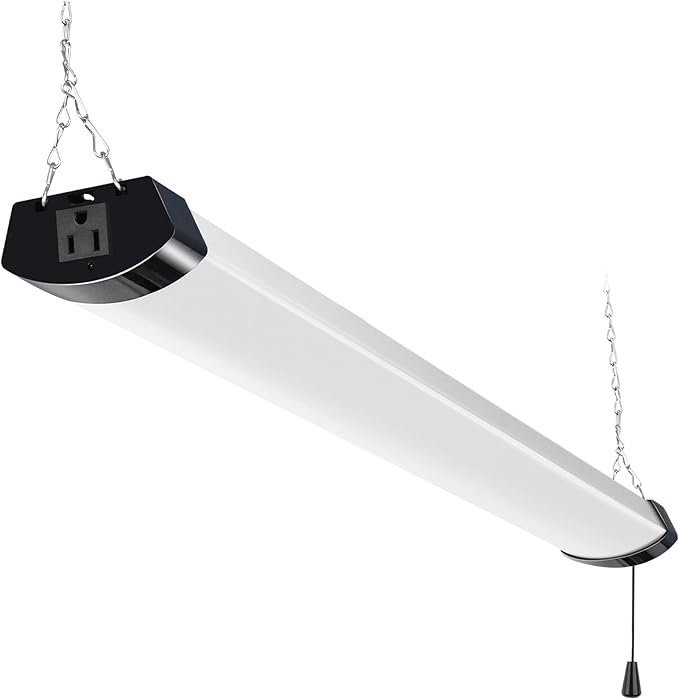 hykolity 4FT 70W LED Shop Light Linkable, 8000lm(300w Equivalent), 5000K Utility Shop Lights for Garages, Workshops, Basements, Hanging or FlushMount, with Power Cord and Pull Chain, ETL, Black,1 Pack