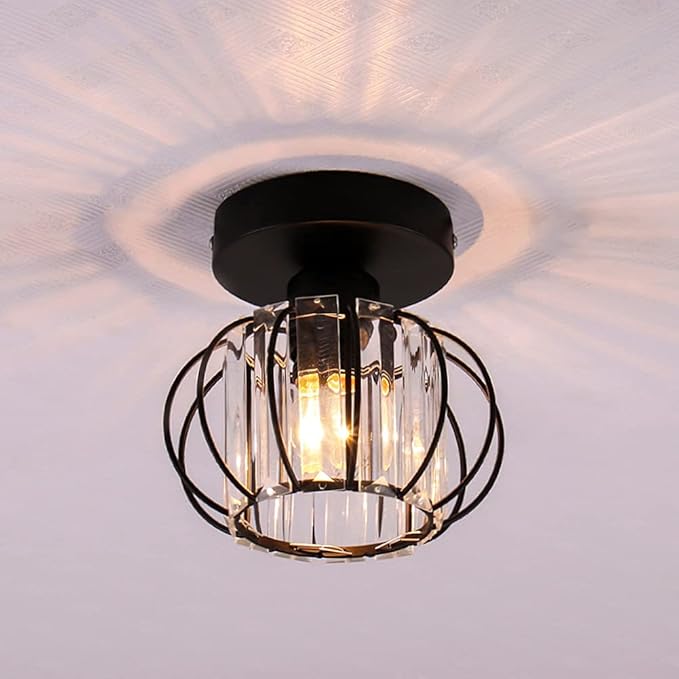 FRIXCHUR Black Modern Semi Flush Mount Ceiling Light Fixture Ceiling Light Shade Mini Crystal Chandeliers Ceiling Light for Kitchen Island Hallway Closet Dining Room Bedroom Staircase E26 Base