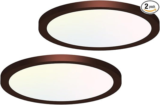 hepside 2PACK Flush Mount LED Ceiling Light Fixture Oil Rubbed Bronze, 12Inch 28W, Dimmable 3000K-4500K-6000K 3 Color Ceiling Lamp 3200LM Low Profile Ceiling Light for Kitchen Bedroom Hallway