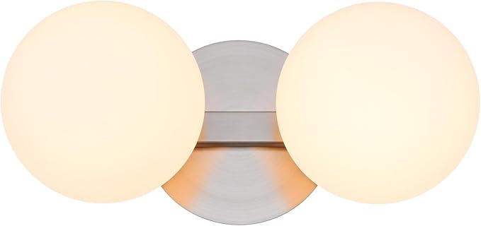 Bathroom Vanity Light Fixtures, Modern 2 Lights Globe Wall Sconce Lighting Brushed Nickel, Porch Wall Mount Light Fixture for Bathroom, Mirror Cabinets Hallway Stairs (Brushed Nickel, 2-Light)