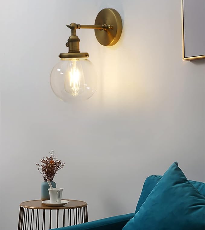 Phansthy Bathroom Light Fixture Single Industrial Wall Sconce with 5.9 Inches Globe Lampshade (Antique)