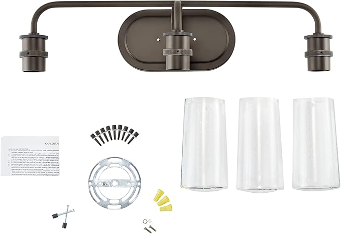 KICHLER Braelyn 24" 3 Light Vanity Light with Clear Seeded Glass Olde Bronze®
