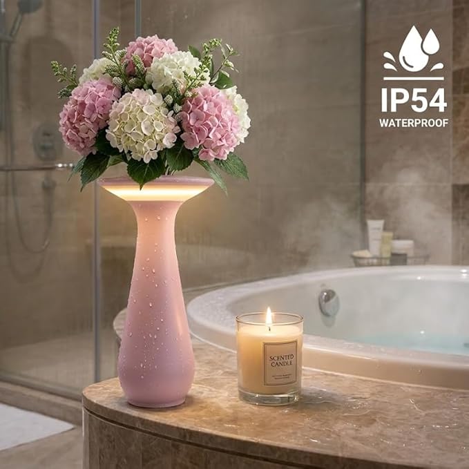 Rechargeable Vase Lamp, Cordless Flower Table Lamp for Restaurant & Dining Room, Portable LED Small Night Light for Bedroom Office, Unique Birthday Gifts for Women
