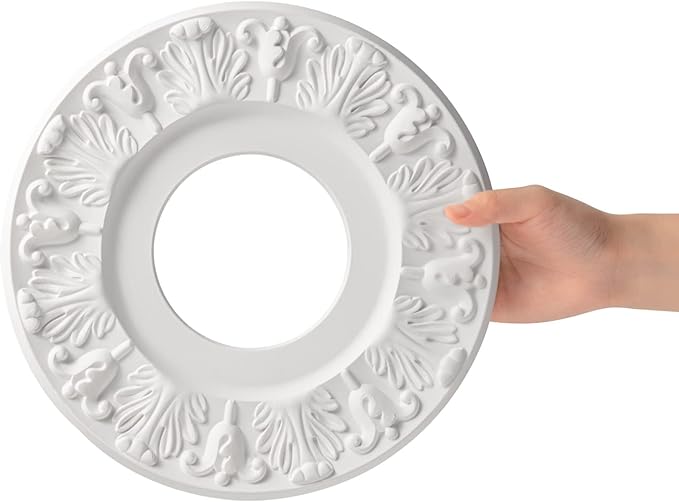2 Pcs Vintage Carved Flower Ceiling Medallion for Light Fixtures and Ceiling Fans (10-1/8"OD X 4"ID White)