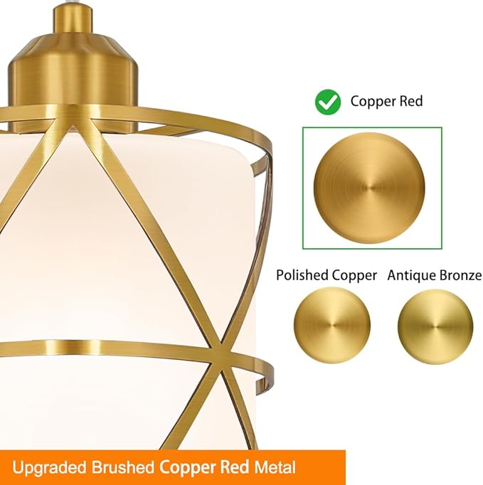 Brushed Gold Pendant Lights for Kitchen Island Set of 2, Pendant Lights Kitchen Island with Frosted Glass Shade, Modern Bathroom Pendant Lighting for Foyer, Dining Room, Entryway - Adjustable Height