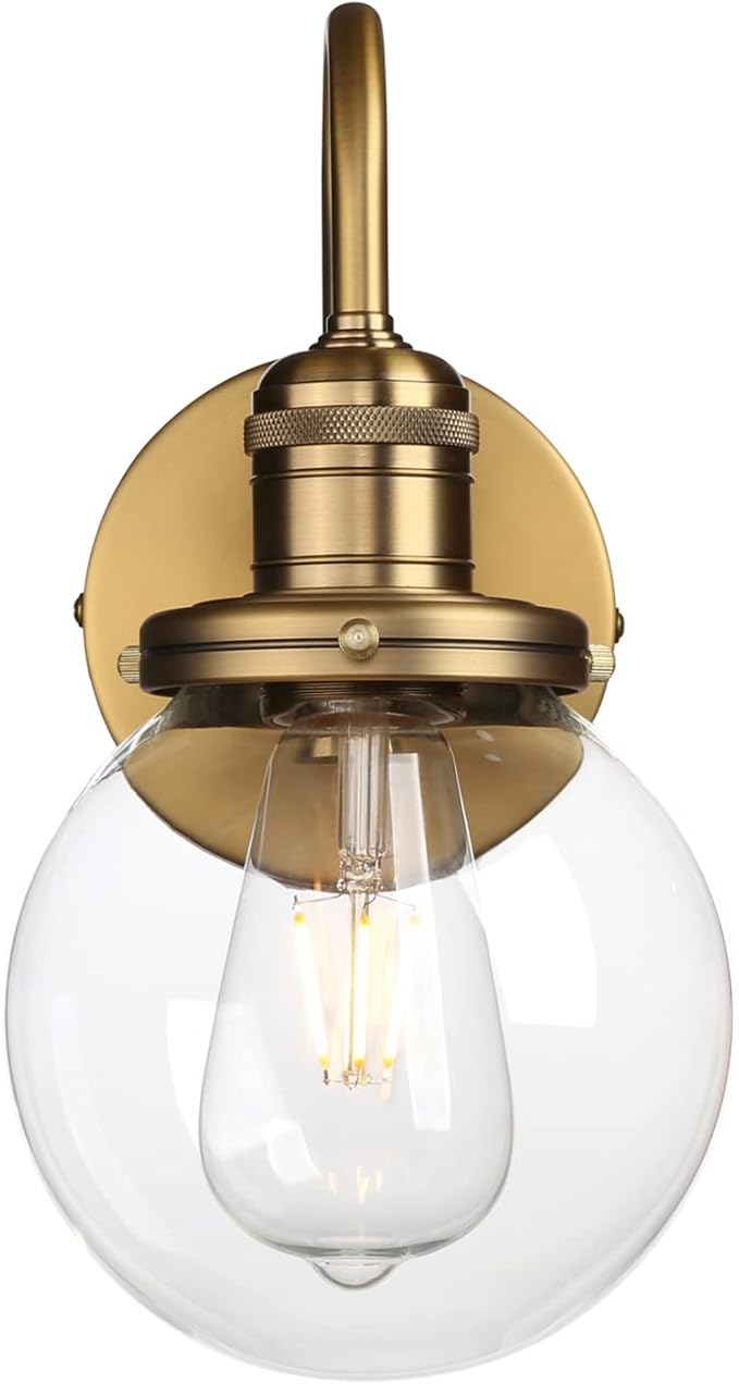 Industrial Vintage U-Shaped Wall Sconce 1-Light with 5.9” Round Clear Glass Globe Shade Indoor Wall Mounted Lamp Fixture