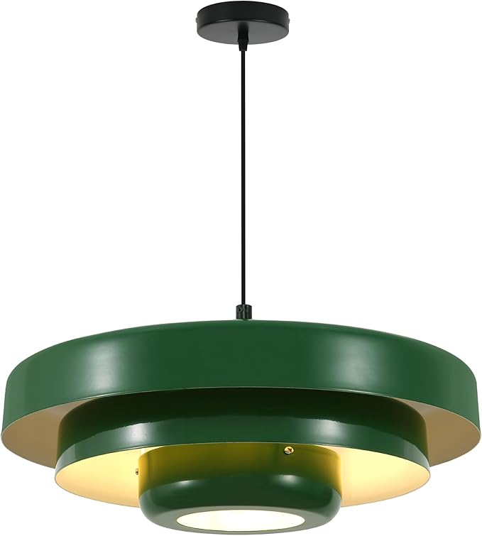 Vintage Industrial Green Pendant Light, 17.7" Large Adjustable 59" Cord Hanging Ceiling Light Fixture Mid Century Modern Chandelier for Garage Workshop