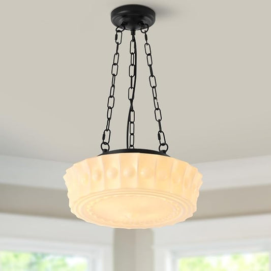 13.8" Vintage Milk Glass Pendant Light,Mid-Century Schoolhouse Hanging Ceiling Light Fixture for Bedroom,Dining Room,Hallway,Kitchen Island,4*G9 Dimmable Bulbs Included