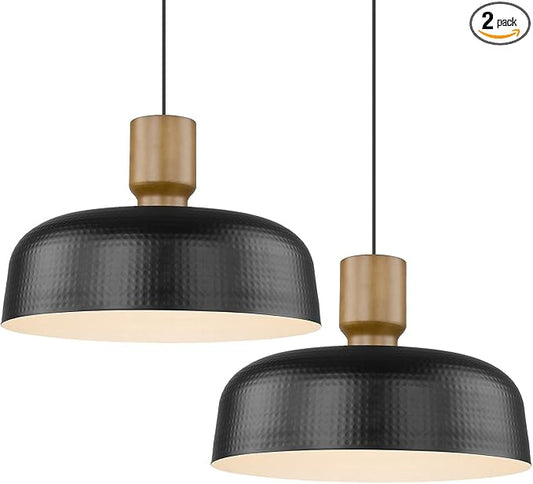 Darkaway Large Industrial Pendant Light Fixtures with Hammered Metal Shade, 2Pack Black 18.1inch Oversized Pendant Lighting for Kitchen Island Hanging Lamp Adjustable Height