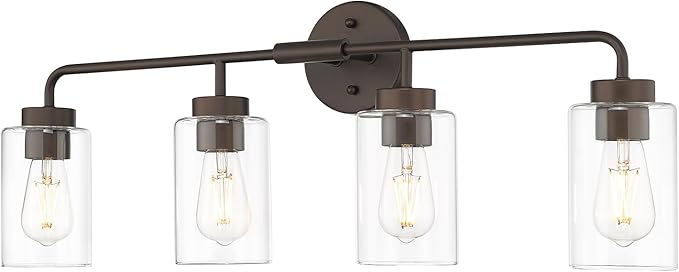 zeyu Oil Rubbed Bronze Bathroom Vanity Light, 4-Lights Bathroom Light Fixtures Over Mirror with Clear Glass Shade, 30.6 Inch Wall Sconce Lighting Bath, ZS62B-4W ORB