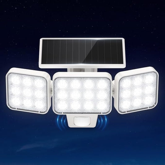 WdtPro Solar Lights Outdoor Motion Sensor, 3500LM Bright Solar Flood Lights Outdoor, Adjustable & Upgrade Glass Panel, Wireless LED Solar Powered Security Spot Lights Waterproof for Yard-1Pack, White