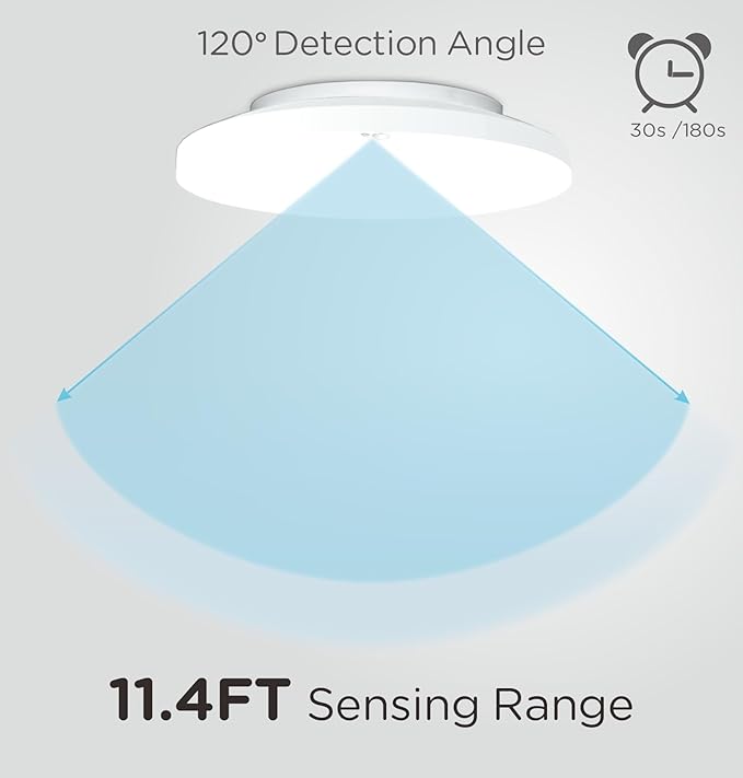 Motion Sensor Ceiling Light Hardwired, 9 Inch 18W Flush Mount Closet Light, 1800 Lm, 5 CCT 2700/3000/3500/4000/5000K, 4 Brightness Settable, Rimless 10% Standby Bi-Level with Delay Off, ETL Listed