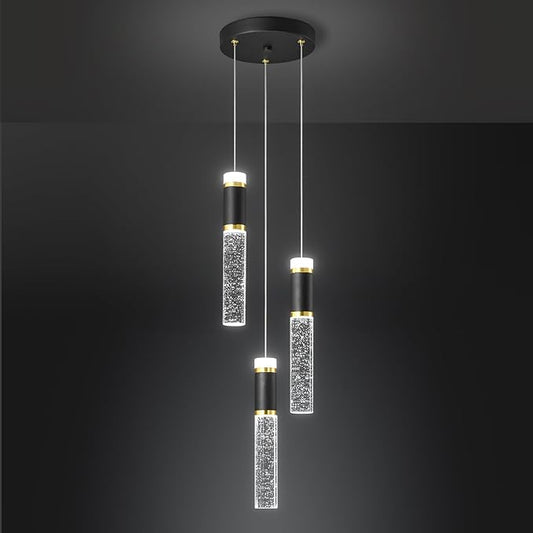3-Light Pendant Lights Kitchen Island, Dimmable LED Pendant Light Fixtures, Black Gold Pendant Light Modern with Bubble Crystal Pendant Light, Pendant Lighting for Kitchen Island Dining Room