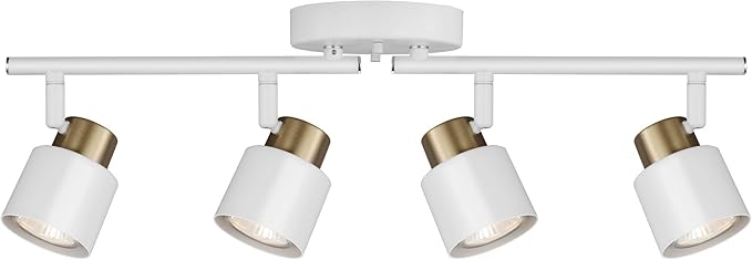 4 Light Track Lighting Kit, Matte White Brass Finish Adjustable with Modern Flush Mount Ceiling Spotlight for Kitchen,Dining,Living Room,Home Improvement