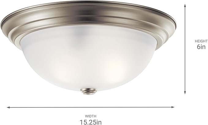 Kichler 8116NI Flush Mount Round Glass Ceiling Lighting, Brushed Nickel 3-Light (16" W x 7" H) 180 Watts