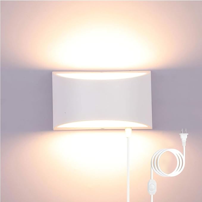 Lightess 12W Plug in Wall Sconces Modern LED Wall Light Dimmable Indoor Up Down Wall Lamp for Bedroom Living Room Hallway Staircase, Warm White, Aluminum
