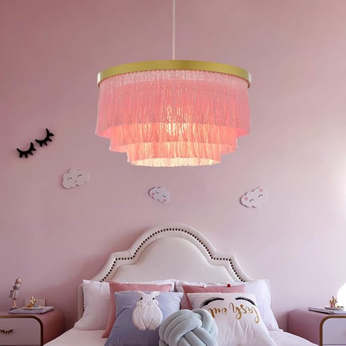 Romantic Tassel Pendant Lighting Chandeliers Creative Modern Ceiling Lights 3 Tiers in Pink