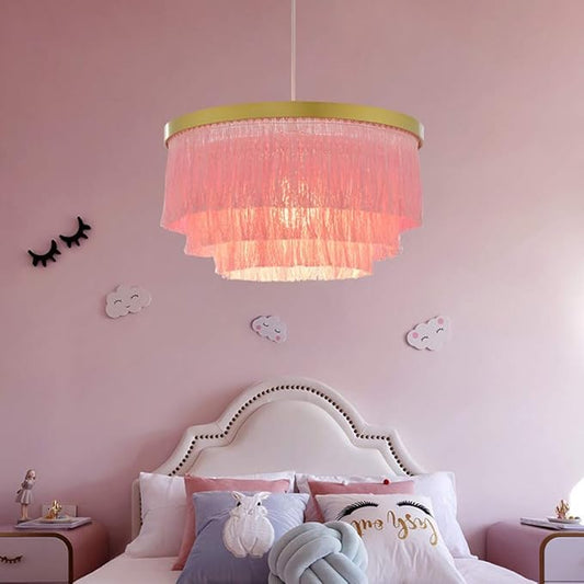 Romantic Tassel Pendant Lighting Chandeliers Creative Modern Ceiling Lights 3 Tiers in Pink