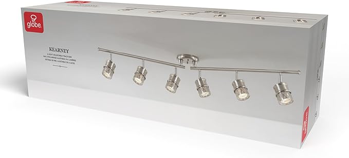 Globe Electric 59355 Kearney 6-Light Foldable Track Lighting, Brushed Nickel Finish, White Glass Shades
