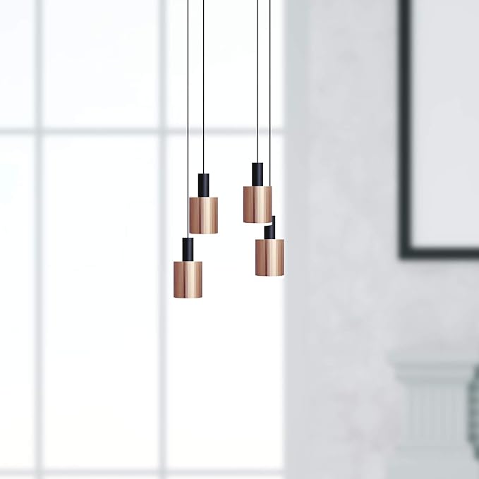 Virgo 4 Mini Pendant Lighting Black-Copper - LED Hanging Light Fixture for Kitchen Island, Bar, Foyer - Cluster Pendants - Dimmable, Adjustable Wire, Lamp Bulb Included