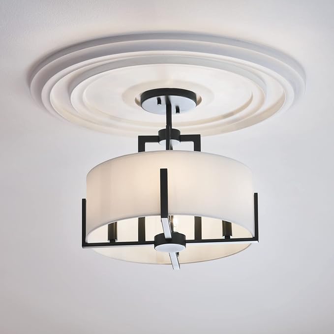 Kichler Malen 52591BK Convertible Semi-Flush 4-Light 15.5˝ with White Fabric Shade in Black