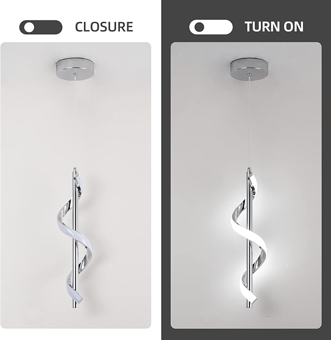 CANEOE Modern Led Pendant Light Fixture, 5500K Cool White Spiral Integrated LED Hanging Lamp, Adjustable Height Island Light Fixture for Kitchen Sink Living Room Dining Room Bedroom,1 Pack