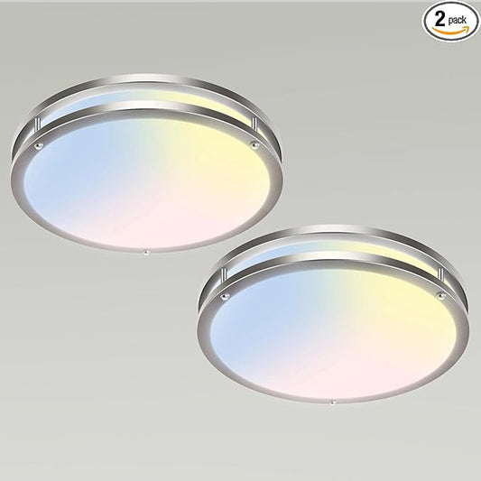 libtit 10Inch Flush Mount Ceiling Lights, 18W Dimmable LED Ceiling Light 3000K-6500K Adjustable, Brushed Nickel Light Fixture for Closet Kitchen Hallway Bathroom-2 Pack