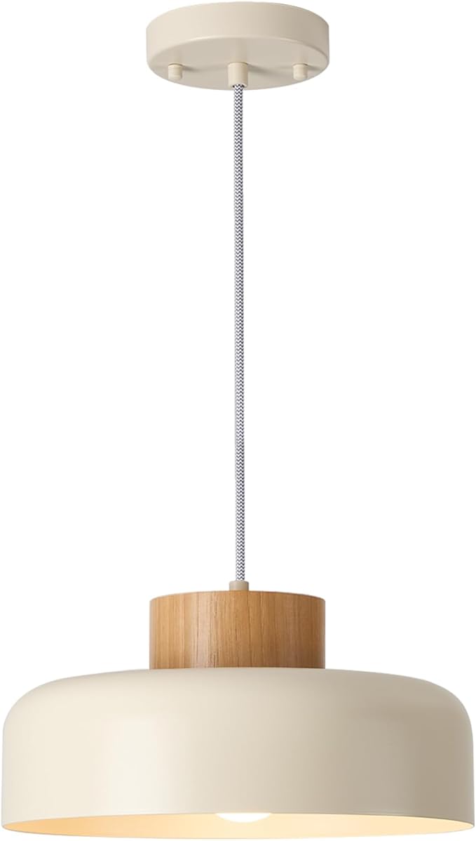 Modern Pendant Lights,12.6 inch,Natural Wood Cap,Simple Hanging Light Fixture for Kitchen Island,Dining Room