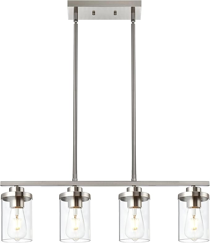4-Light Dining Room Light Fixtures, Modern Kitchen Island Pendant Lighting Brushed Nickel Flush Mount Ceiling Hanging Lighting with Glass Shade Pendant Lights for Living Room Bedroom Hallway