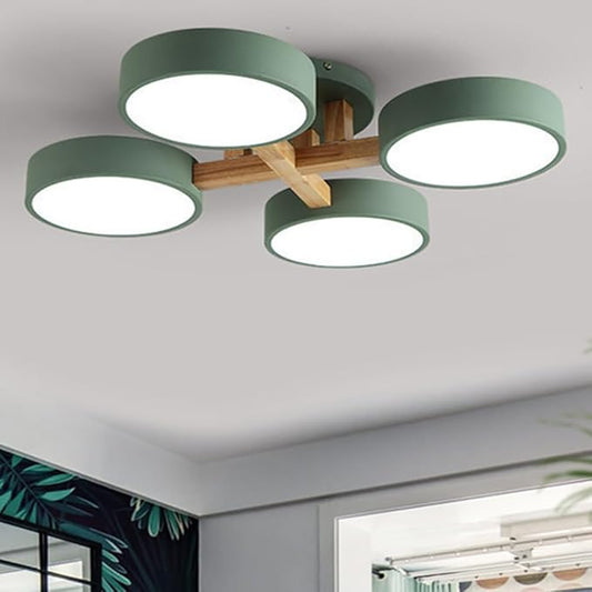 LED Ceiling Light Fixture,24 Inch 4-Lights Modern Ceiling Lights Flush Mount Wooden 44W Chandelier for Living Room Bedroom Kitchen,Dimmable 3000K/4000K/6000K Temperatures Selectable, Green