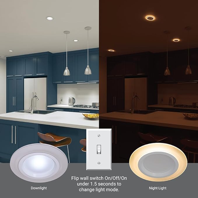 HALO RL Night Light 4 in LED Recessed Downlight with Night Light Mode, 700 Lumens, Selectable CCT 2700K-5000K, Dim-to-Warm, Matte White - RLNL4079FSD2W1EWH