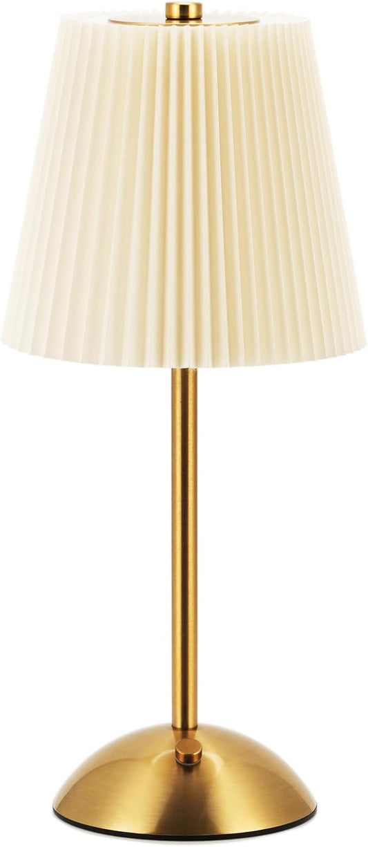 Cordless Rechargeable Table Lamp 3-Color Dimmable Touch Control, 3000mAh Battery Operated Portable Light Beige Fabric Shade for Bedroom, Living Room, Office, Nursery, Bathroom ( Antique Brass, Gift )