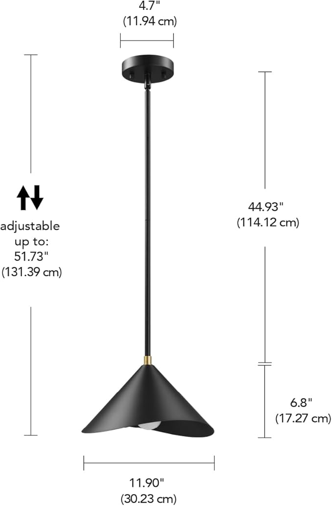 Globe Electric 1-Light Pendant Light, Matte Black Metal Shade with Brass Accent, Organic Modern Ceiling Light for Kitchen Island, Dining Room, or Living Room