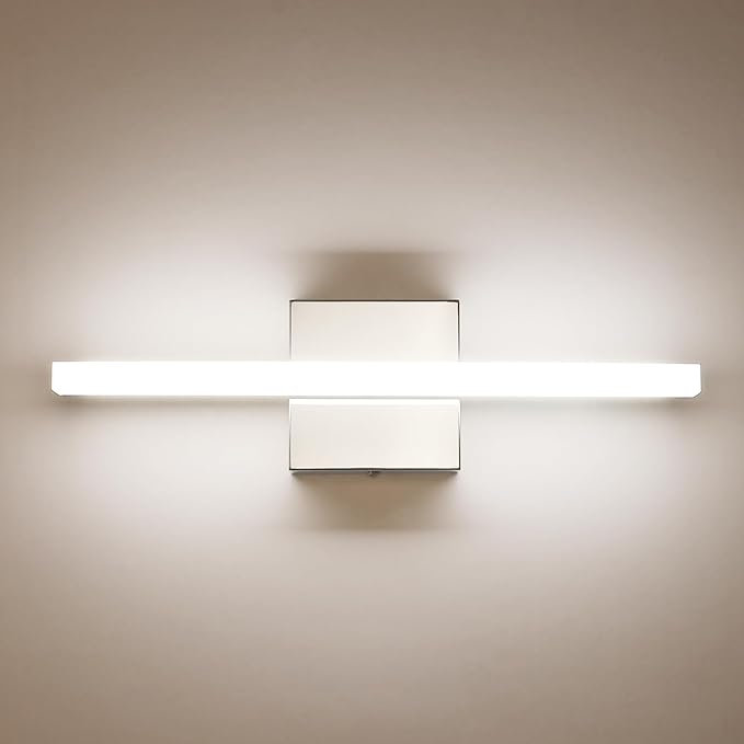 Combuh LED Bathroom Vanity Light Lamp 16Inch 9W IP44 Chrome Over Mirror Lighting Fixture Indoor Wall Sconce Modern Natural White 4000K
