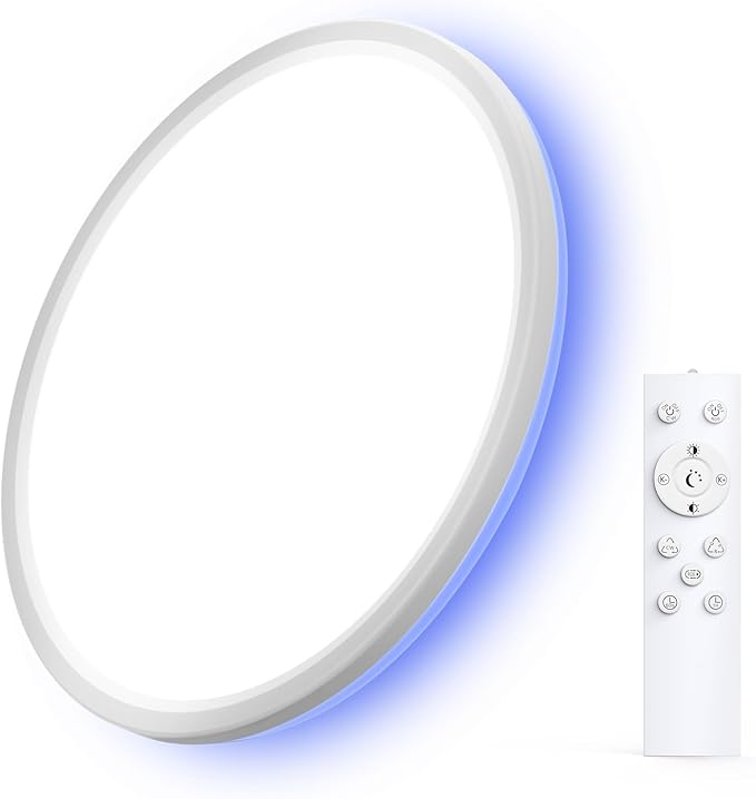 LEPOWER-TEC LED Flush Mount Ceiling Light with Remote, 12 Inch 24W 2600LM Wired RGB Ceiling Lights Fixture with Nightlight and Timer, 3000K-6500K Dimmable Lights for Bedroom, Kitchen, Hallway, 1 Pack