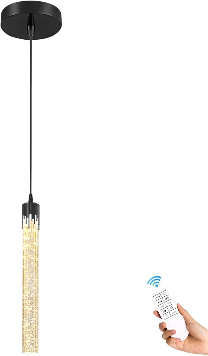 ykolupty Modern Pendant Lights Kitchen Island Black Crystal Mini Pendant Light with Dimmable LED 2700K-6000K,Bubble Crystal Chandelier Dining Room and Bar - 1 Pack