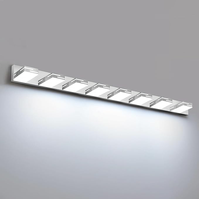 LED Modern Bathroom Vanity Light Fixtures, 8-Light 55-inch Dimmable Chrome Vanity Lights for Bathroom Lighting Fixtures Over Mirror, with 360° Rotatable Heads (Cool White 6000K)