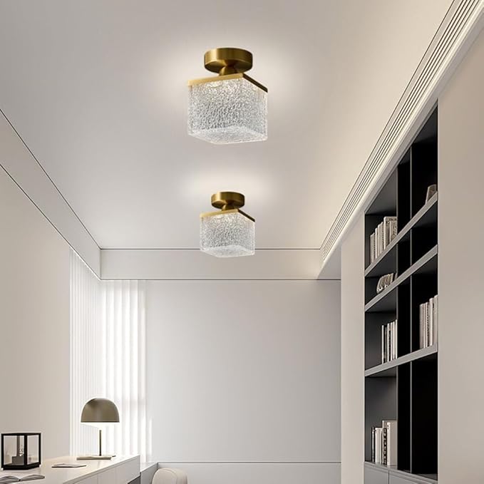 KISAD Nordic Bedroom Semi Flush Mount Ceiling Light Fixtures Modern Minimalist Hallway LED Close to Ceiling Lamp for Entryway Balcony(Clear,Square)