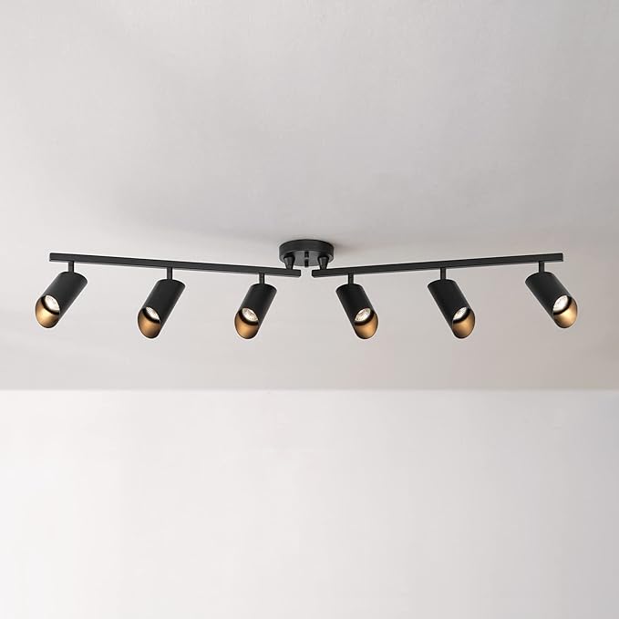 Globe Electric Foldable 6-Light Track Ceiling Light, Matte Black, Pivot Shades, GU10 Sockets