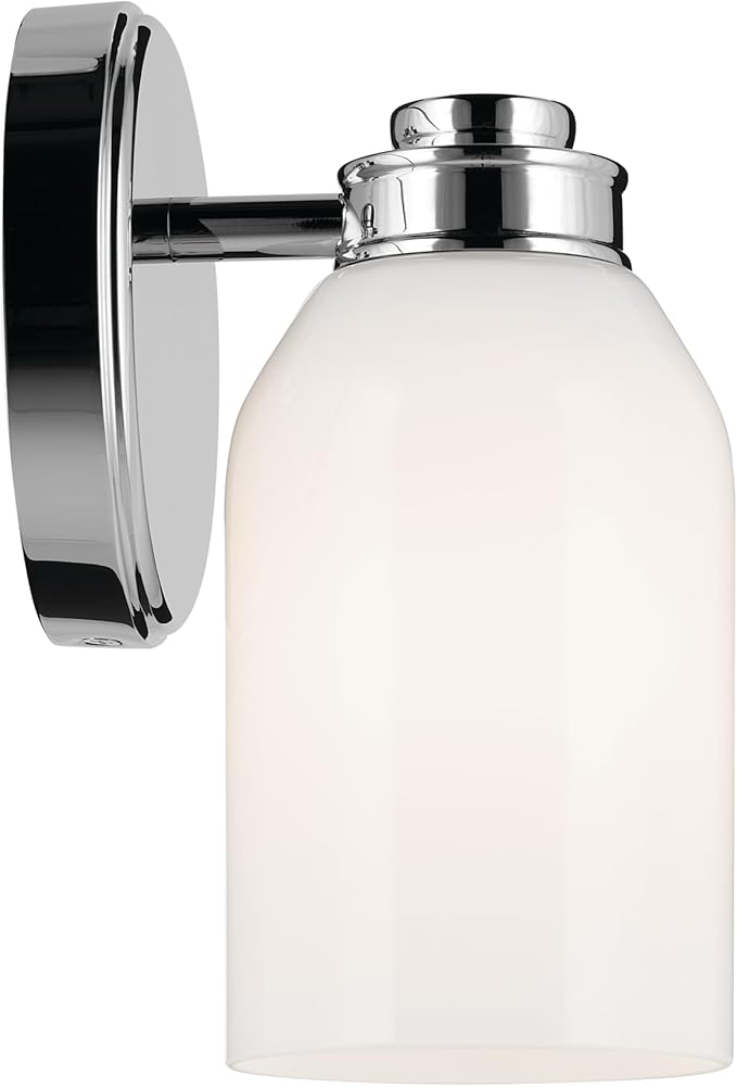 Kichler Shae 5" 1-Light Wall Sconce Bathroom Vanity Light Fixture with White Opal Glass in Chrome, Modern Style for Vanity Mirror, Fireplace, Hallway (8.25" H x 5" W), 55200CH