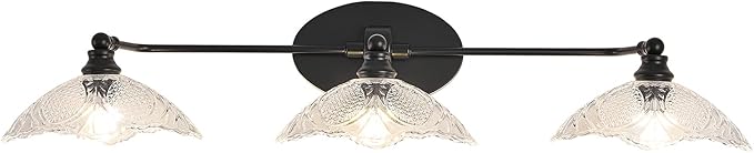 Vintage Vanity Light, 3-Light Black Vanity Light Bathroom Lights fixtures Over Mirror 33.85 Inch Modern Dimmable Bath Light Fixture for Bathroom Makeup, (Requires E12 Bulb, Not Included)