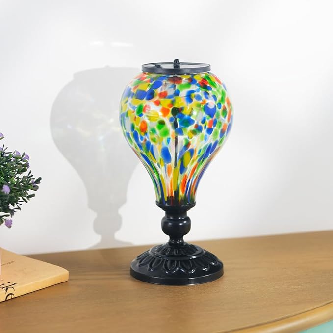 Outdoor Solar Lantern Waterproof Glass Table Lamp 9.8" H Hot Air Balloon Solar Lanterns Led Garden Lights for Patio Desk Garden Yard Tabletop Decor Ideal Gifts(Colorful Spots)