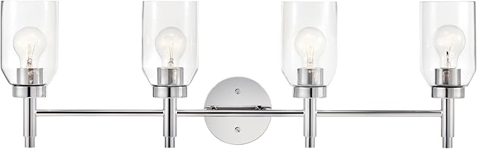 Kichler Madden 4-Light Bathroom Vanity Light Fixture with Clear Glass in Chrome, Modern Wall Mount Lighting for Single or Double Vanity Over Mirror (10.5" x 34"), 55186CH