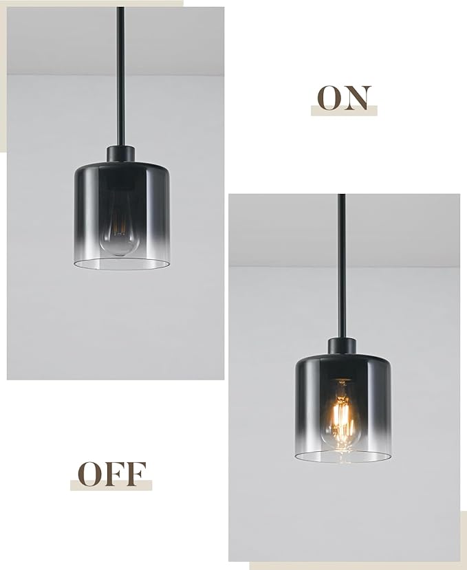 3-Pack Black Pendant Light Fixtures, Modern Pendant Lights for Kitchen Island with Adjustable Rods, Industrial Glass Pendant Lights for Dining Table Hallway Bedroom Living Room