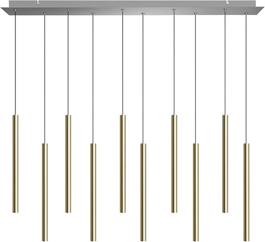 CANALIS 10 Mini Pendant Lighting Brass - LED Hanging Light Fixture for Kitchen Island, Bar, Foyer - Cluster Pendants - Dimmable, Adjustable Wire, Lamp Bulb Included