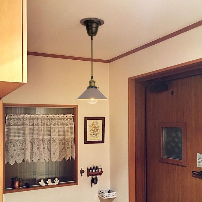 1 Pcs Ceiling Lights Conversion Pendant E26 Base Connections Adjusted Wire Length Cone Metal Khaki Lampshade Industrial Style Conversion Kit for E26 Ceiling Lamp Fixtures