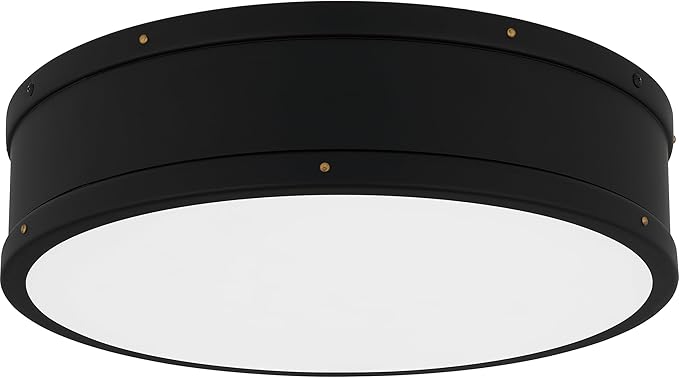 Ouoizel Ahoy Round Flush Mount Ceiling Light, 16 Inch Matte Black Drum Light with Metal Shade, 33 W LED, 2605 Lumens, Close to Ceiling Light Fixtures for Home, Kitchen or Office Lighting