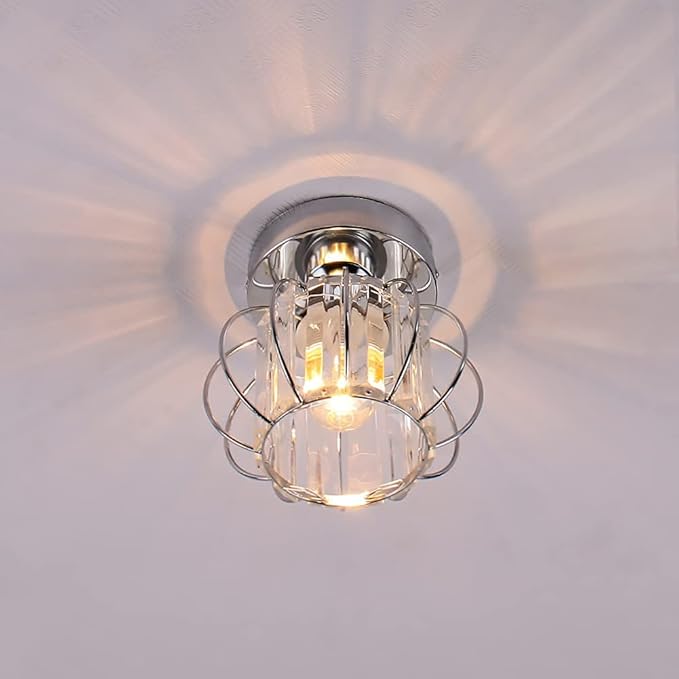 FRIXCHUR Small Chandelier Semi Flush Mount Ceiling Light Fixture Chrome Crystal Ceiling Lighting Modern Crystal Ceiling Light Fixture for Hallway Closet Kitchen Island Dining Room Bedroom E26 Base
