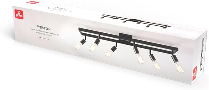 Globe Electric 59811 6-Light Adjustable Track Lighting, Matte Black Industrial Farmhouse Rectangular Frame, Pivoting Heads, E26 Base, Dimmable Ceiling Track Fixture